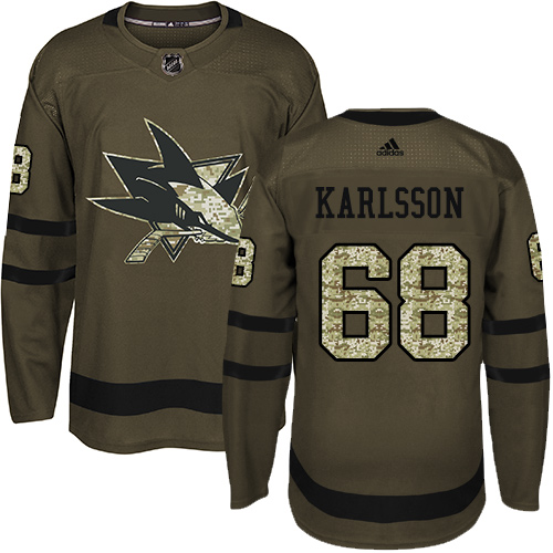 Adidas Sharks #68 Melker Karlsson Green Salute to Service Stitched Youth NHL Jersey